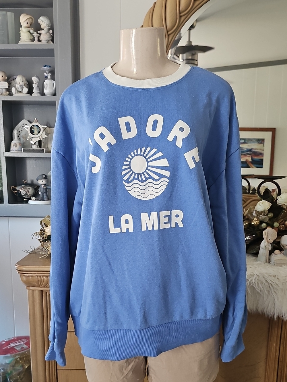 C& C California J'Adore La Mer Blue Graphic Women Sweater